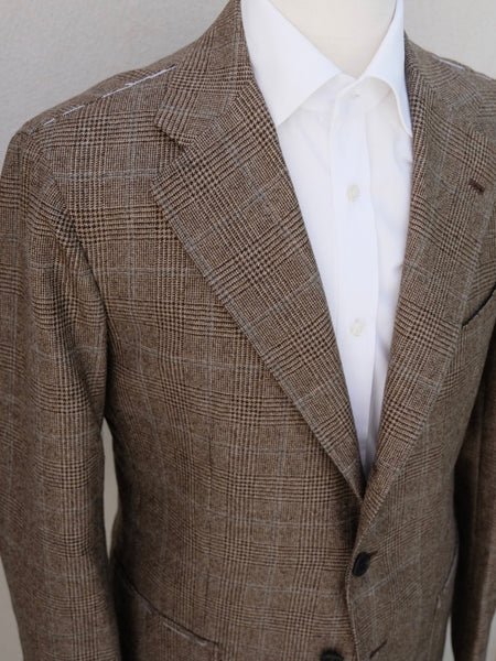 Orazio Luciano Jacket in Brown Glen Plaid with Blue Stripes (Loro Piana)