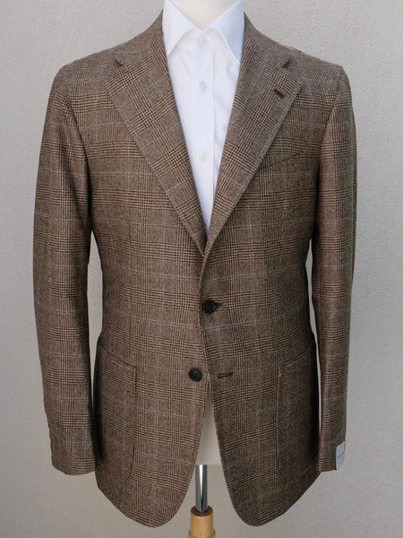 Orazio Luciano Jacket in Brown Glen Plaid with Blue Stripes (Loro Piana)