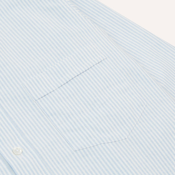 Drake's Light Blue Ticking Stripe Cotton Oxford Cloth Button-Down Shirt