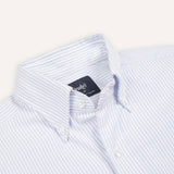 Drake's Light Blue Ticking Stripe Cotton Oxford Cloth Button-Down Shirt