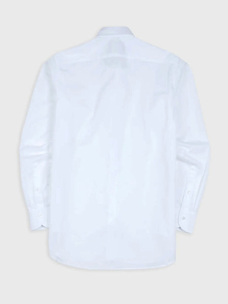 Drake's White Cotton Spread Collar Poplin Shirt