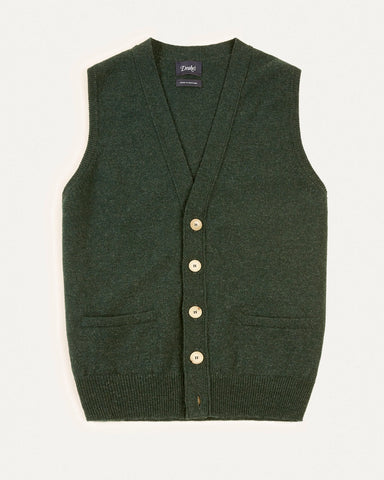 Drake's Green Lambswool Sleeveless Cardigan