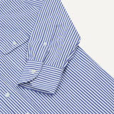 Drake's Blue and White Stripe Button-Down Collar Fob Pocket Shirt