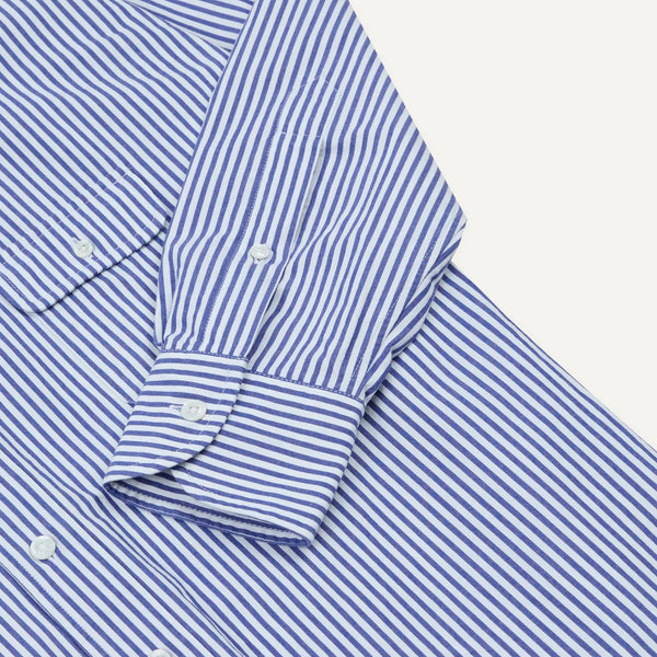 Drake's Blue and White Stripe Button-Down Collar Fob Pocket Shirt