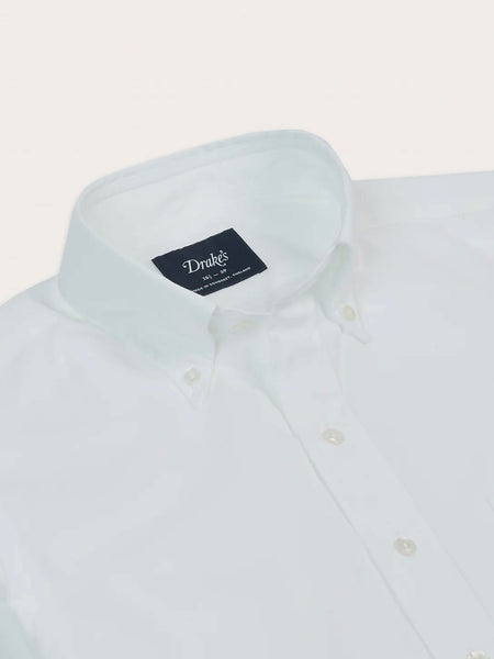 Drake's White Pinpoint Oxford Cotton Cloth Button-Down Shirt