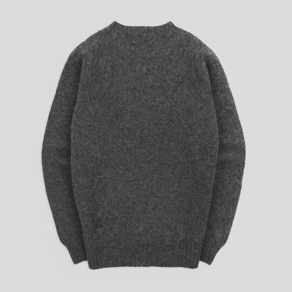 Drake's Charcoal Brushed Shetland Crew Neck Jumper