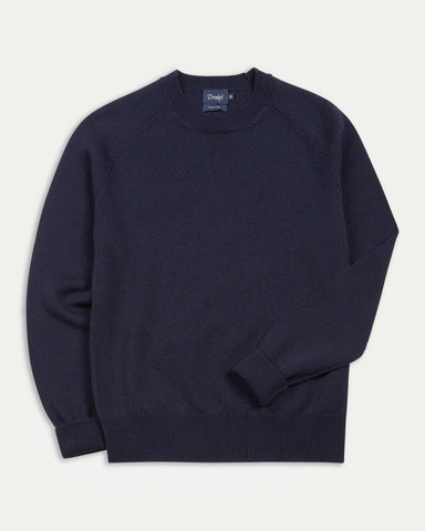 Drake's Navy Merino Crew Neck Jumper