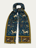 Drake's Navy Unicorn Print Wool-Silk Scarf