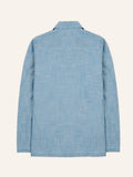 Drake's Blue Cotton Chambray Spread Collar Popover Shirt
