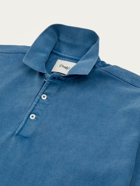 Drake's Indigo Cotton Jersey Long-Sleeve Polo Shirt