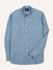 Drake's Chambray Cotton Mandarin Collar Shirt