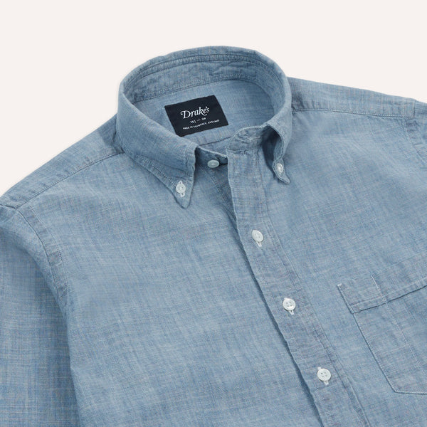 Drake's Light Blue Cotton Chambray Button-Down Shirt