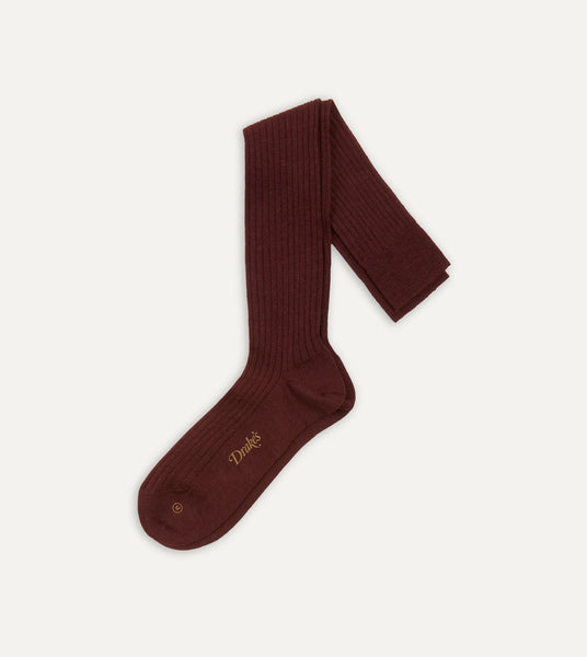 Drake's Burgundy Wool Over The Calf Socks