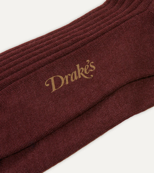 Drake's Burgundy Wool Over The Calf Socks