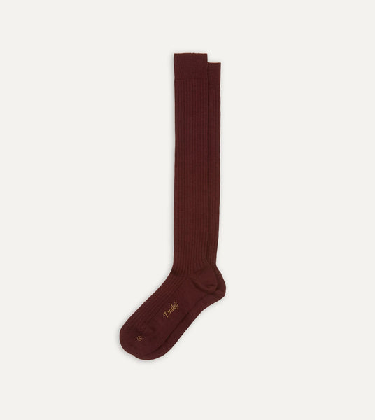 Drake's Burgundy Wool Over The Calf Socks