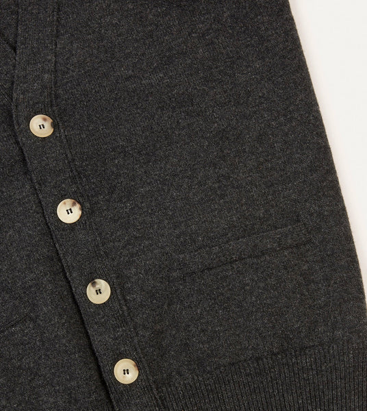 Drake's Charcoal Lambswool Sleeveless Cardigan