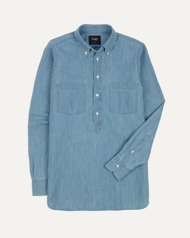Drake's Stone Wash Cotton Chambray Button-Down Collar Popover Shirt