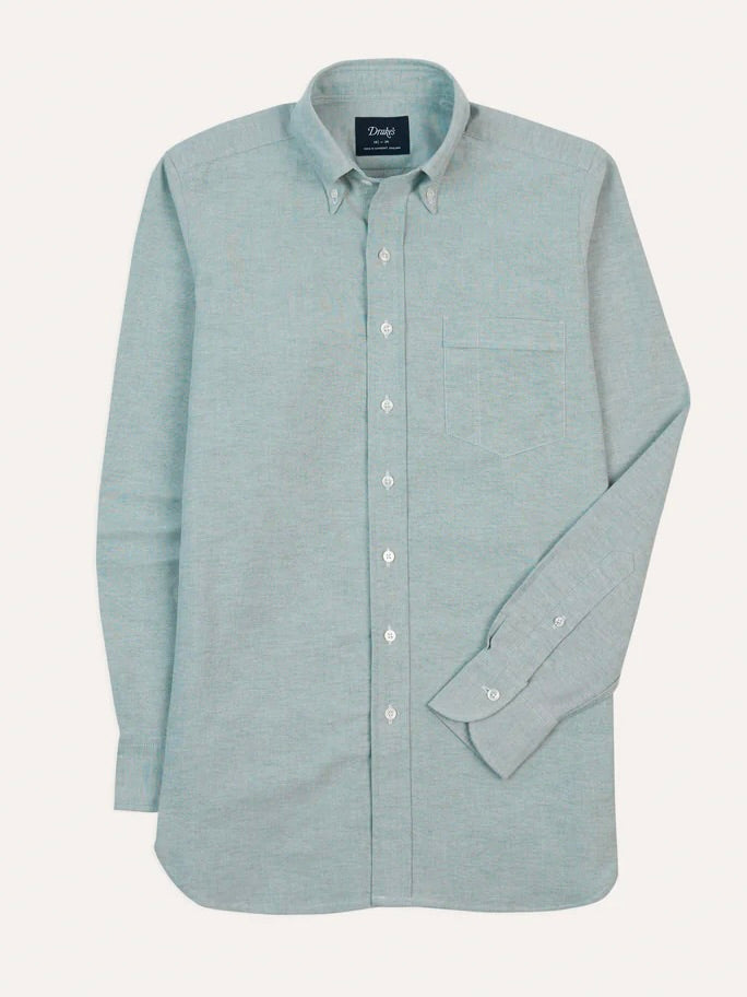 oxford cloth dress shirts Drake's Green Cotton Oxford Cloth Button-Down Shirt