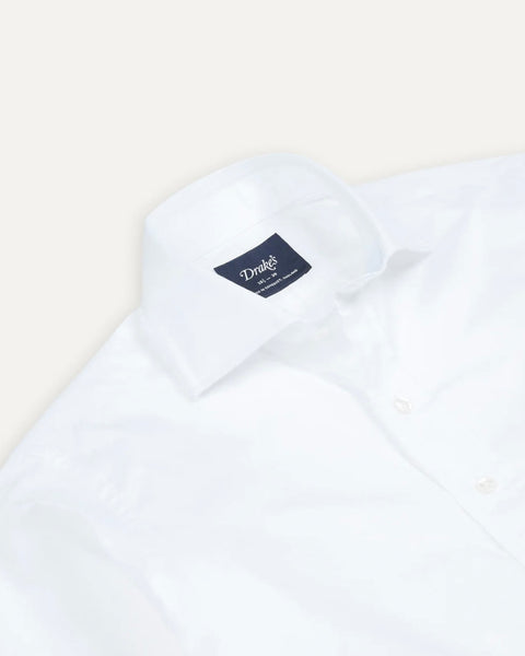 White Cotton Spread Collar Poplin Shirt
