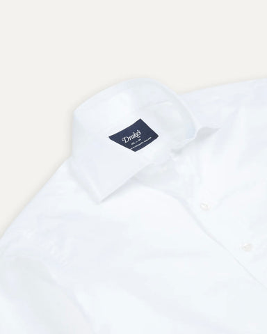 Drake's White Cotton Spread Collar Poplin Shirt