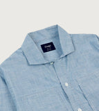 Drake's Blue Cotton Chambray Spread Collar Popover Shirt