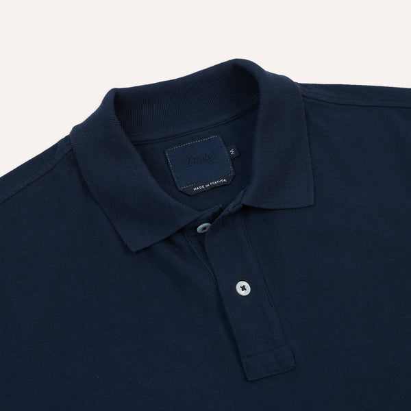 Drake's Dark Navy Piqué Cotton Polo Shirt