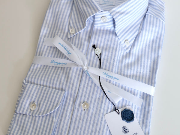 Vanacore Napoli Light Blue Stripe Oxford Button Down Shirt