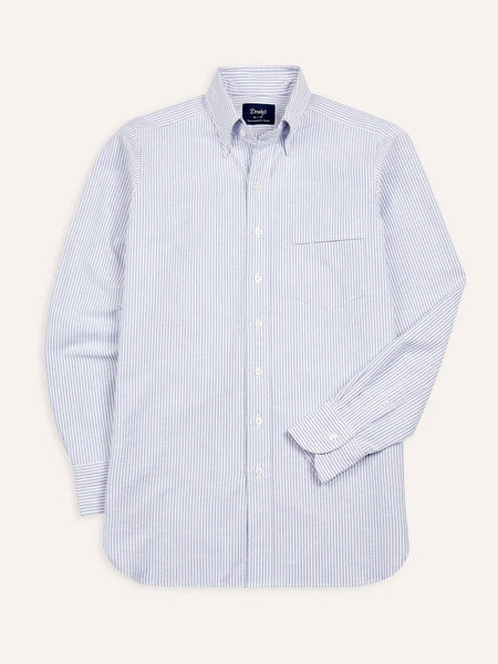 Drake's Blue Ticking Stripe Cotton Oxford Cloth Button-Down Shirt