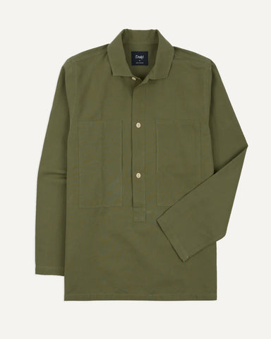 Drake's Green Vintage Cotton Spread Collar Popover Shirt