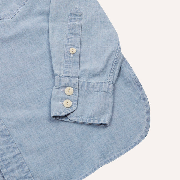 Drake's Blue Cotton Chambray Two-Pocket Work Shirt