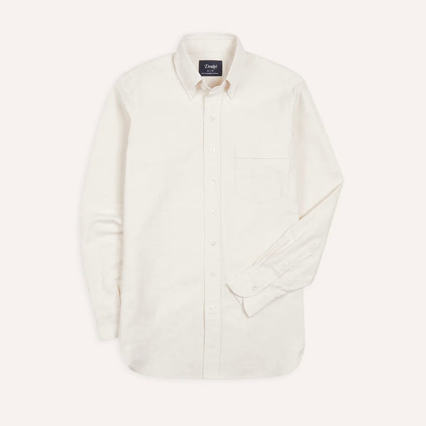 Drake's Cream Cotton Oxford Cloth Button-Down Shirt