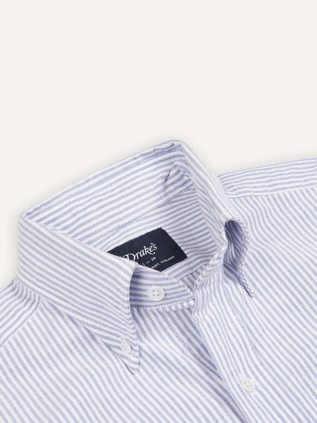 Drake's Blue Ticking Stripe Cotton Oxford Cloth Button-Down Shirt