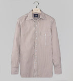 Drake's Brown And White Bengal Stripe Poplin Long Point Collar Shirt