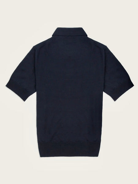 Drake's Navy Knitted Linen-Cotton Short-Sleeve Polo Shirt
