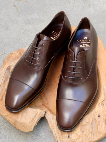 Carmina Shoemaker Captoe Oxford in Dark Brown Calf