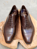 Carmina Shoemaker Captoe Oxford in Dark Brown Calf