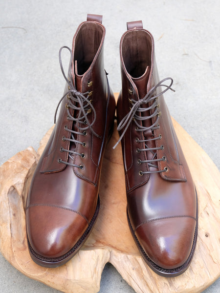Carmina Shoemaker Work Boots in Dark Cognac Shell Cordovan