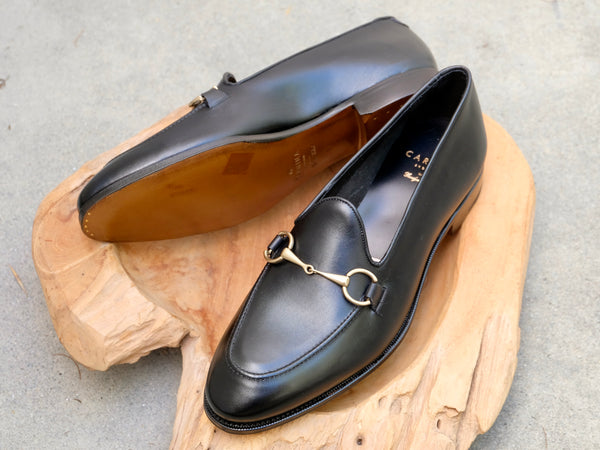 Carmina Shoemaker Unlined Horsebit Loafer in Black Calf