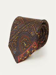 Brown and Gold Diamond Medallion Print Madder Twill Silk Tie – Drakes US