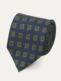 Drake's Navy and Green Diamond Medallion Print Madder Twill Silk Tie