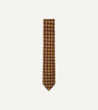 Drake's Brown and Gold Diamond Medallion Print Madder Twill Silk Tie