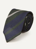 Drake's Navy, Green and White Stripe Silk Grenadine Tie