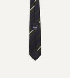 Drake's Navy, Green and White Stripe Silk Grenadine Tie