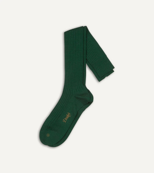 Drake's Green Wool Over The Calf Socks