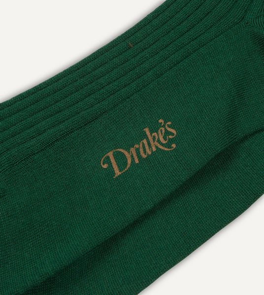 Drake's Green Wool Over The Calf Socks