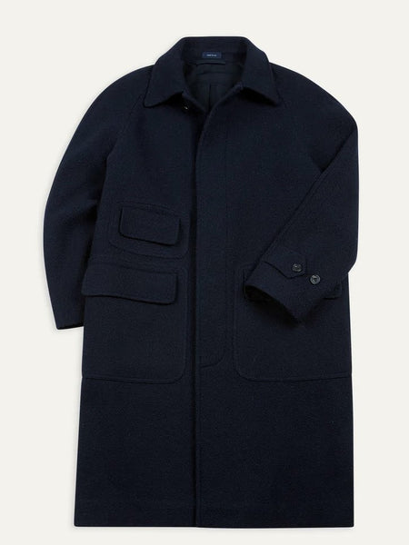 Drake's Navy Wool Raglan Coat