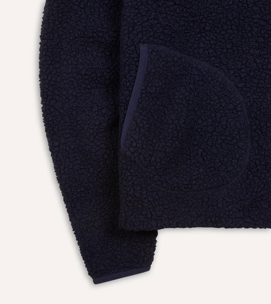 Drake's Navy Boucle Wool Zip Fleece Jacket