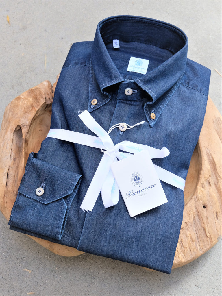 Vanacore Napoli Navy Denim Oxford Button Down Dress Shirt Vanacore Napoli Navy Denim Oxford Button Down Dress Shirt