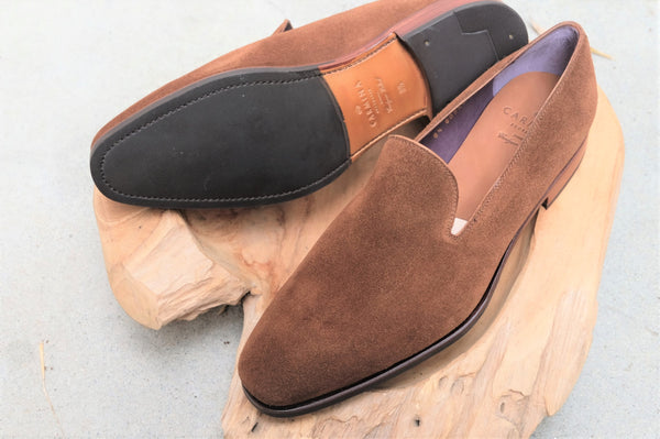 Carmina Shoemaker Wholecut Loafer in Snuff Suede