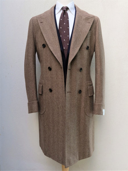 Orazio Luciano Double Breasted Coat in Brown Herringbone